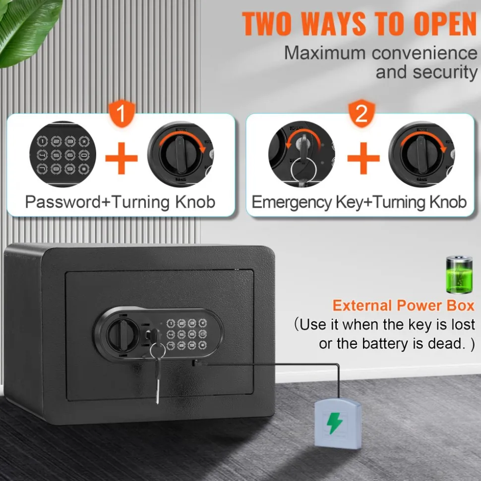 VEVOR Safe, 0.5 Cubic Feet Home Safe, Steel Security Safe with Digital Keypad and 2 Keys, Wall-Mounted Cabinet Safe Protect Cash, Gold, Jewelry, Documents for Home, Hotel, 13.8 x 9.8 x 9.8 inches
