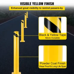 VEVOR Safety Bollard, 48 Inch Height Bollard Post, 5.5 Inch Diameter Steel Pipe Safety Bollard Post, Yellow Steel Bollard, Steel Safety Bollard with 8 Anchor Bolts, Perfect for Traffic-Sensitive Area