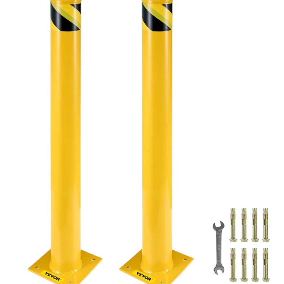 VEVOR Safety Bollard, 48 Inch Height Bollard Post, 5.5 Inch Diameter Steel Pipe Safety Bollard Post, Yellow Steel Bollard, Steel Safety Bollard with 8 Anchor Bolts, Perfect for Traffic-Sensitive Area