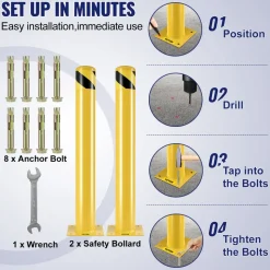 VEVOR Safety Bollard, 36 Inch Height Bollard Post, 4.5 Inch Diameter Steel Pipe Safety Bollard Post, Yellow Steel Bollard, Steel Safety Bollard with 8 Anchor Bolts, Perfect for Traffic-Sensitive Area