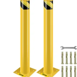 VEVOR Safety Bollard, 36 Inch Height Bollard Post, 4.5 Inch Diameter Steel Pipe Safety Bollard Post, Yellow Steel Bollard, Steel Safety Bollard with 8 Anchor Bolts, Perfect for Traffic-Sensitive Area