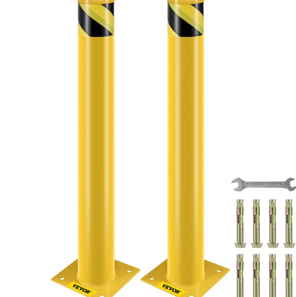 VEVOR Safety Bollard, 36 Inch Height Bollard Post, 4.5 Inch Diameter Steel Pipe Safety Bollard Post, Yellow Steel Bollard, Steel Safety Bollard with 8 Anchor Bolts, Perfect for Traffic-Sensitive Area