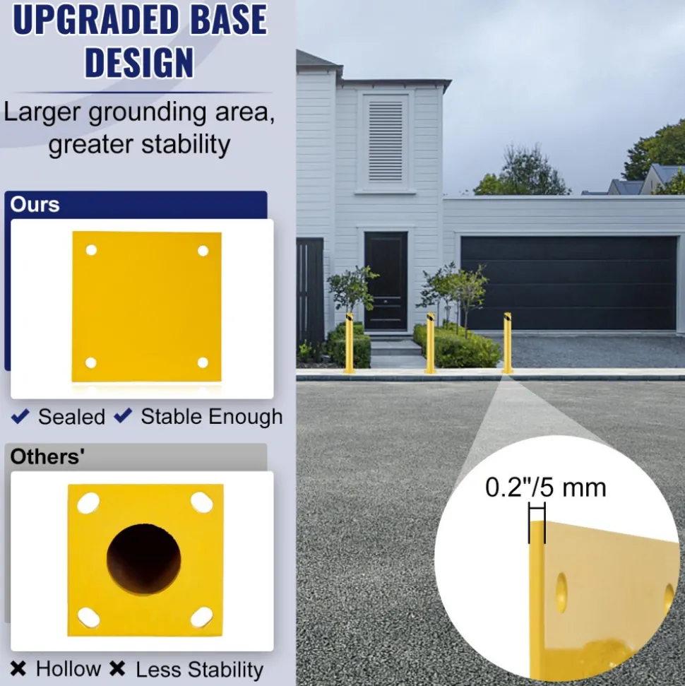 VEVOR Safety Bollard, 36 Inch Height Bollard Post, 4.5 Inch Diameter Steel Pipe Safety Bollard Post, Yellow Steel Bollard, Steel Safety Bollard with 8 Anchor Bolts, Perfect for Traffic-Sensitive Area