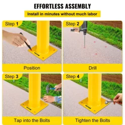VEVOR Safety Bollard, 36 Inch Height Bollard Post, 5.5 Inch Diameter Steel Pipe Safety Bollard Post, Yellow Steel Bollard, Steel Safety Bollard with 8 Anchor Bolts, Perfect for Traffic-Sensitive Area