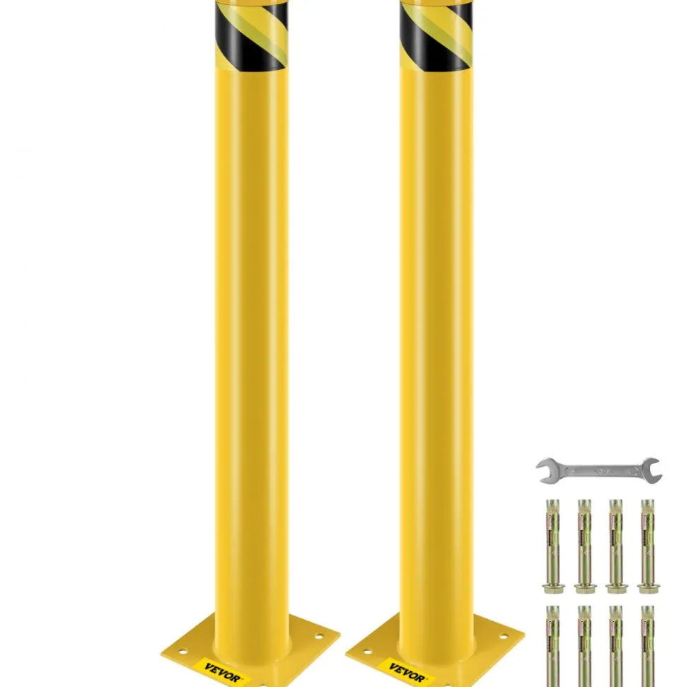 VEVOR Safety Bollard, 42 Inch Height Bollard Post, 4.5 Inch Diameter Steel Pipe Safety Bollard Post, Yellow Steel Bollard, Steel Safety Bollard with 8 Anchor Bolts, Perfect for Traffic-Sensitive Area