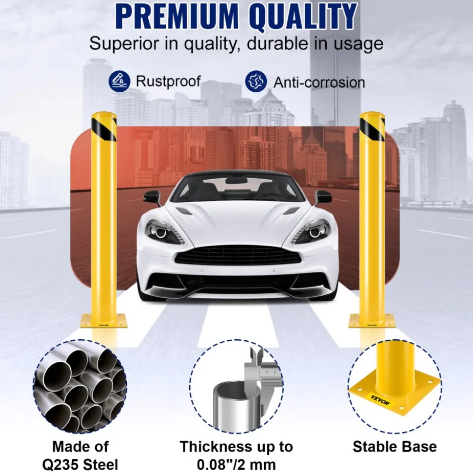 VEVOR Safety Bollard Safety Barrier Bollard 4-1/2" OD 36" Height Yellow Powder Coat Pipe Steel Safety Barrier with 4 Free Anchor Bolts for Traffic-Sensitive Area