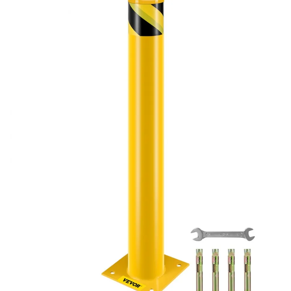 VEVOR Safety Bollard Safety Barrier Bollard 4-1/2" OD 36" Height Yellow Powder Coat Pipe Steel Safety Barrier with 4 Free Anchor Bolts for Traffic-Sensitive Area