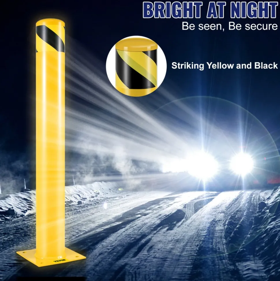 VEVOR Safety Bollard Safety Barrier Bollard 4-1/2" OD 36" Height Yellow Powder Coat Pipe Steel Safety Barrier with 4 Free Anchor Bolts for Traffic-Sensitive Area