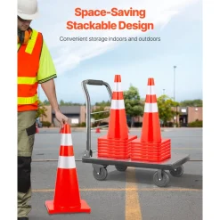 VEVOR Safety Cones, 28 in/73 cm Height, 12 PCS PVC Orange Traffic Cone with 2 Reflective Collars and Weighted Base, Used for Traffic Control, Driveway Road Parking and School Improvement