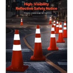 VEVOR Safety Cones, 28 in/73 cm Height, 12 PCS PVC Orange Traffic Cone with 2 Reflective Collars and Weighted Base, Used for Traffic Control, Driveway Road Parking and School Improvement