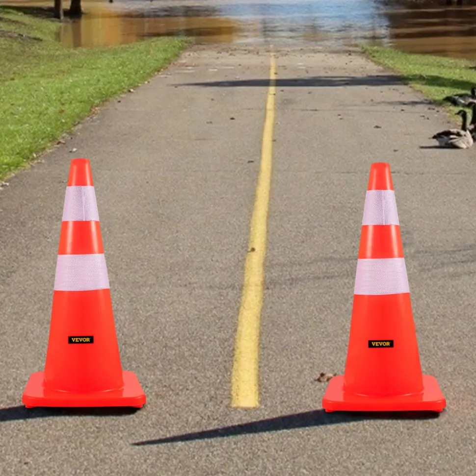 VEVOR Safety Cones, 28 in/73 cm Height, 12 PCS PVC Orange Traffic Cone with 2 Reflective Collars and Weighted Base, Used for Traffic Control, Driveway Road Parking and School Improvement