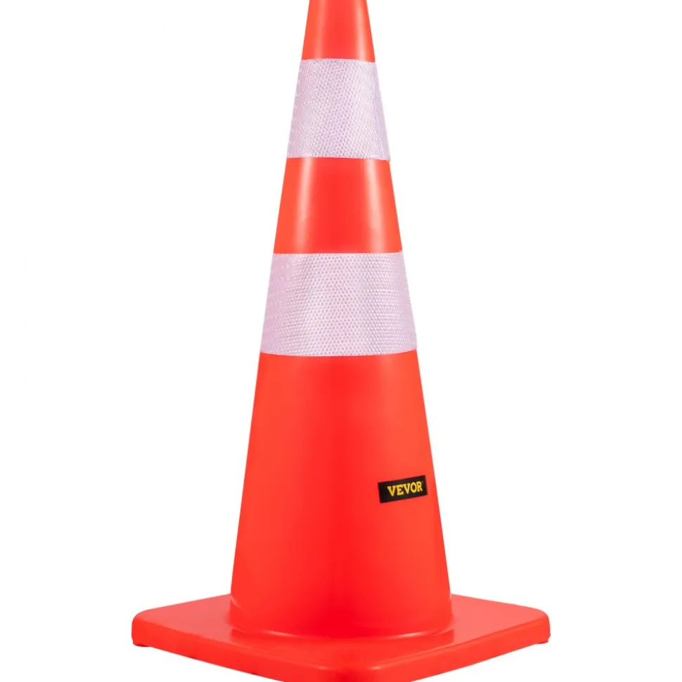 VEVOR Safety Cones, 28 in/73 cm Height, 12 PCS PVC Orange Traffic Cone with 2 Reflective Collars and Weighted Base, Used for Traffic Control, Driveway Road Parking and School Improvement