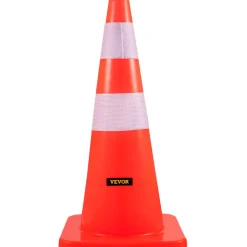 VEVOR Safety Cones, 28 in/73 cm Height, 12 PCS PVC Orange Traffic Cone with 2 Reflective Collars and Weighted Base, Used for Traffic Control, Driveway Road Parking and School Improvement