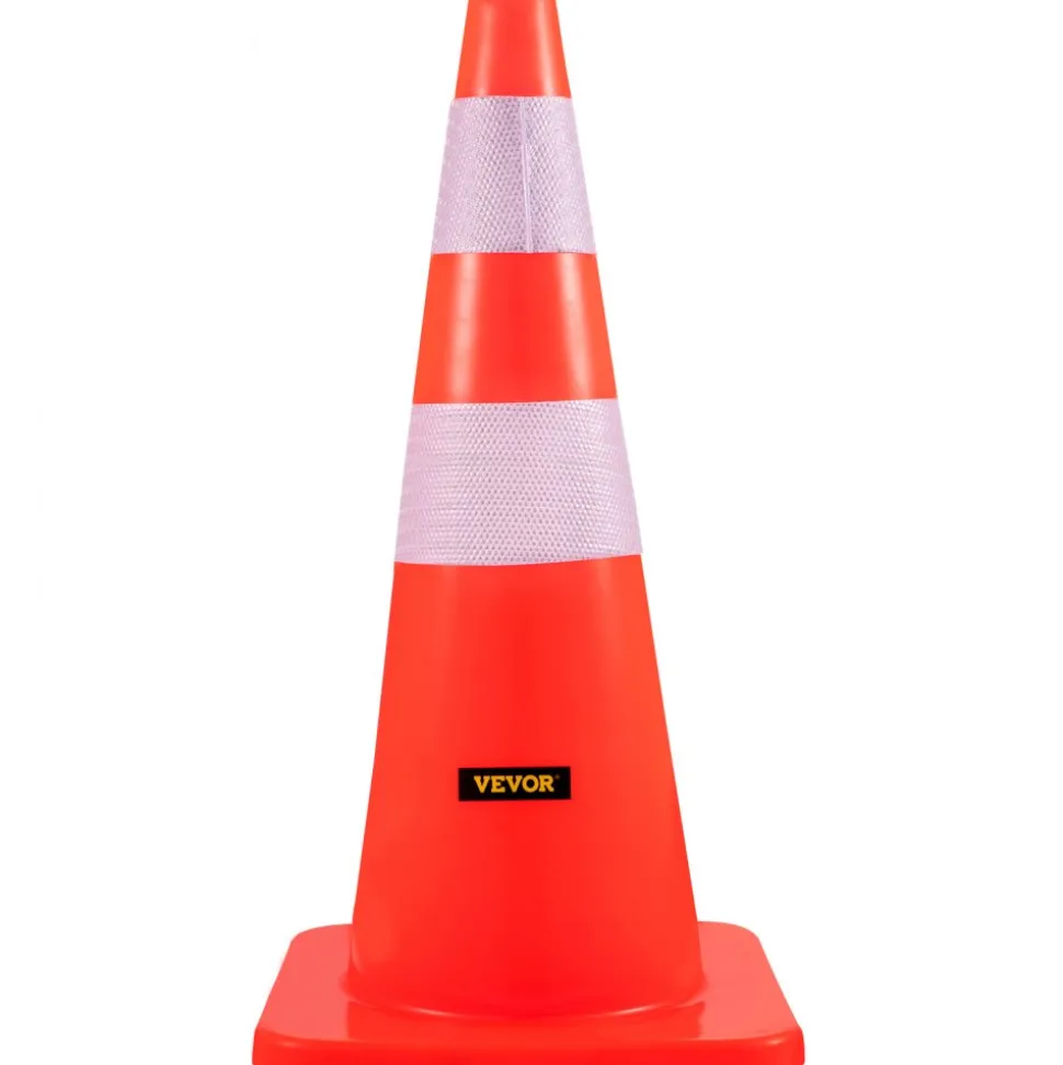 VEVOR Safety Cones, 28 in/73 cm Height, 12 PCS PVC Orange Traffic Cone with 2 Reflective Collars and Weighted Base, Used for Traffic Control, Driveway Road Parking and School Improvement