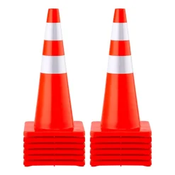 VEVOR Safety Cones, 28 in/73 cm Height, 12 PCS PVC Orange Traffic Cone with 2 Reflective Collars and Weighted Base, Used for Traffic Control, Driveway Road Parking and School Improvement