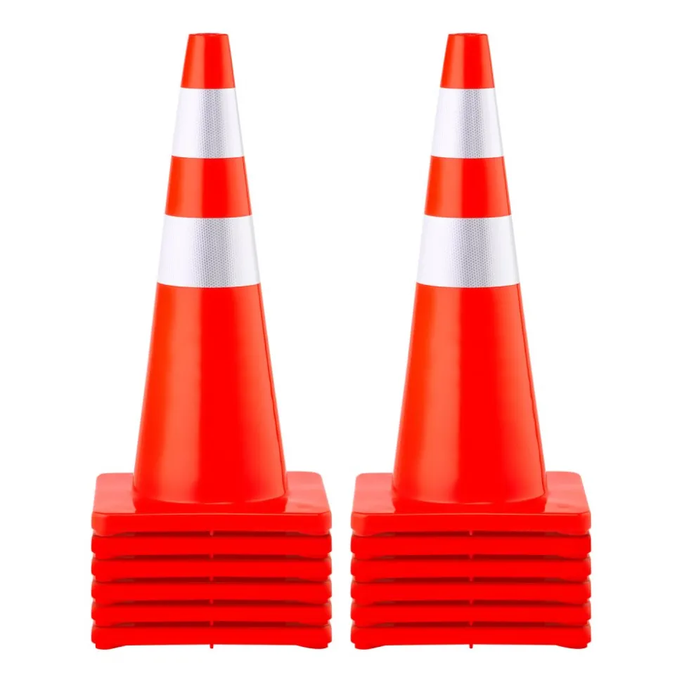 VEVOR Safety Cones, 28 in/73 cm Height, 12 PCS PVC Orange Traffic Cone with 2 Reflective Collars and Weighted Base, Used for Traffic Control, Driveway Road Parking and School Improvement