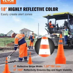 VEVOR Safety Cones, 4 Pack 28 inch Collapsible Traffic Cones, Construction Cones with Reflective Collars, Wide Base and A Storage Bag, for Traffic Control, Driving Training, Parking Lots