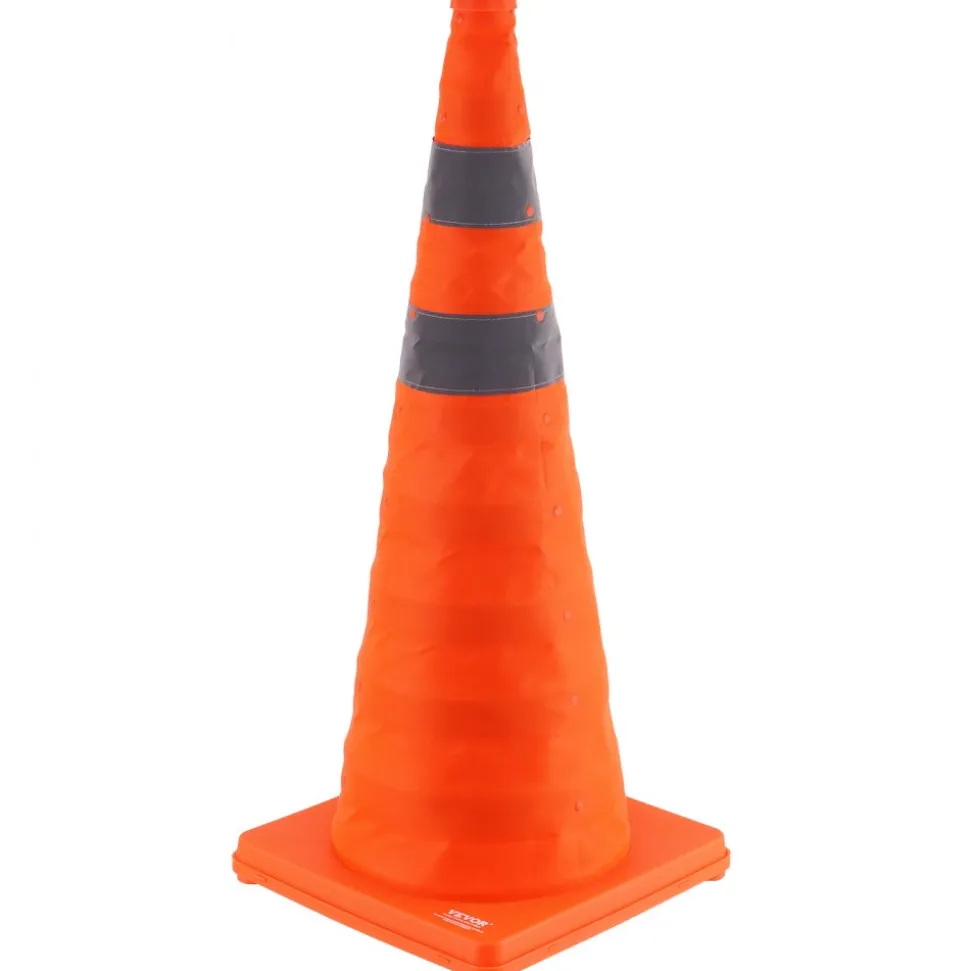 VEVOR Safety Cones, 4 Pack 28 inch Collapsible Traffic Cones, Construction Cones with Reflective Collars, Wide Base and A Storage Bag, for Traffic Control, Driving Training, Parking Lots