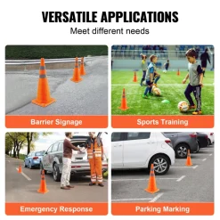 VEVOR Safety Cones, 4 Pack 28 inch Collapsible Traffic Cones, Construction Cones with Reflective Collars, Wide Base and A Storage Bag, for Traffic Control, Driving Training, Parking Lots