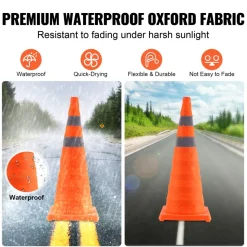 VEVOR Safety Cones, 4 Pack 28 inch Collapsible Traffic Cones, Construction Cones with Reflective Collars, Wide Base and A Storage Bag, for Traffic Control, Driving Training, Parking Lots