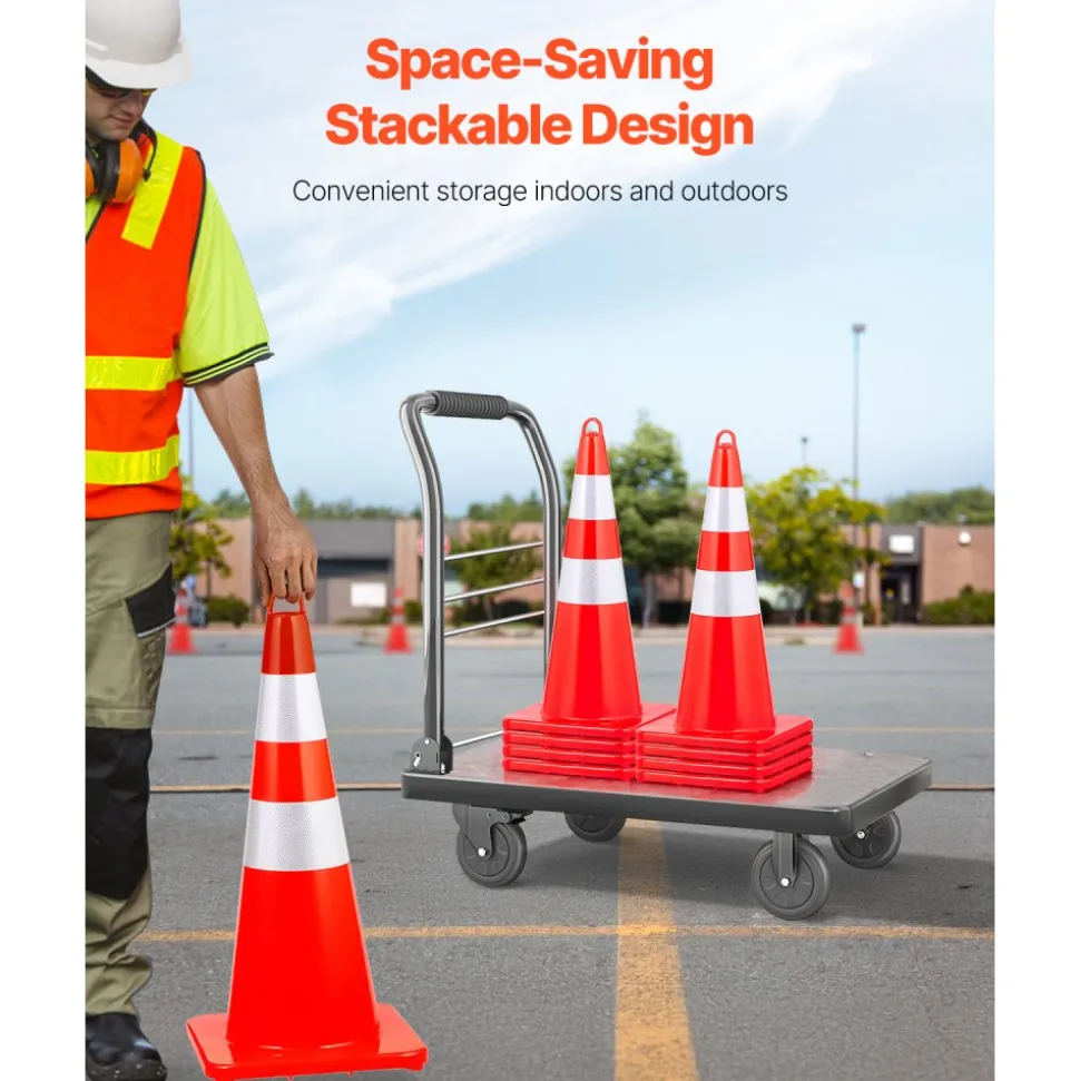 VEVOR Safety Cones, 10PCS 28" Traffic Cones, PVC Orange Construction Cones, 2 Reflective Collars Traffic Cones with Weighted Base and Hand-Held Ring Used for Traffic Control, Driveway Road Parking