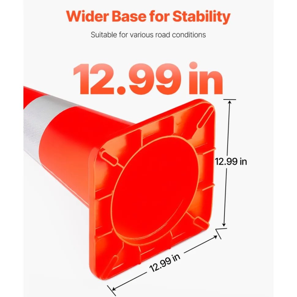 VEVOR Safety Cones, 10PCS 28" Traffic Cones, PVC Orange Construction Cones, 2 Reflective Collars Traffic Cones with Weighted Base and Hand-Held Ring Used for Traffic Control, Driveway Road Parking