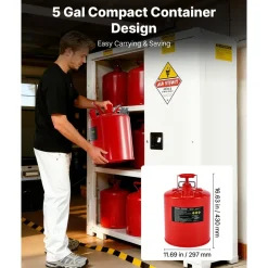 VEVOR Safety Gas Can, 5 Gallon Type II Red Safety Can for Gasoline with Stainless Steel Flame Arrester, Self-Closing Lid & Flexible Metal Spout, Carbon Steel Flammable Storage with Ergonomic Handle