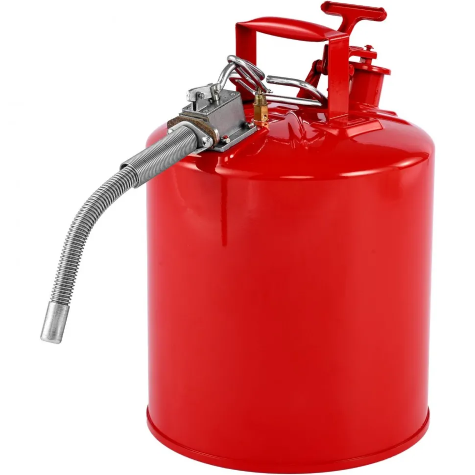 VEVOR Safety Gas Can, 5 Gallon Type II Red Safety Can for Gasoline with Stainless Steel Flame Arrester, Self-Closing Lid & Flexible Metal Spout, Carbon Steel Flammable Storage with Ergonomic Handle