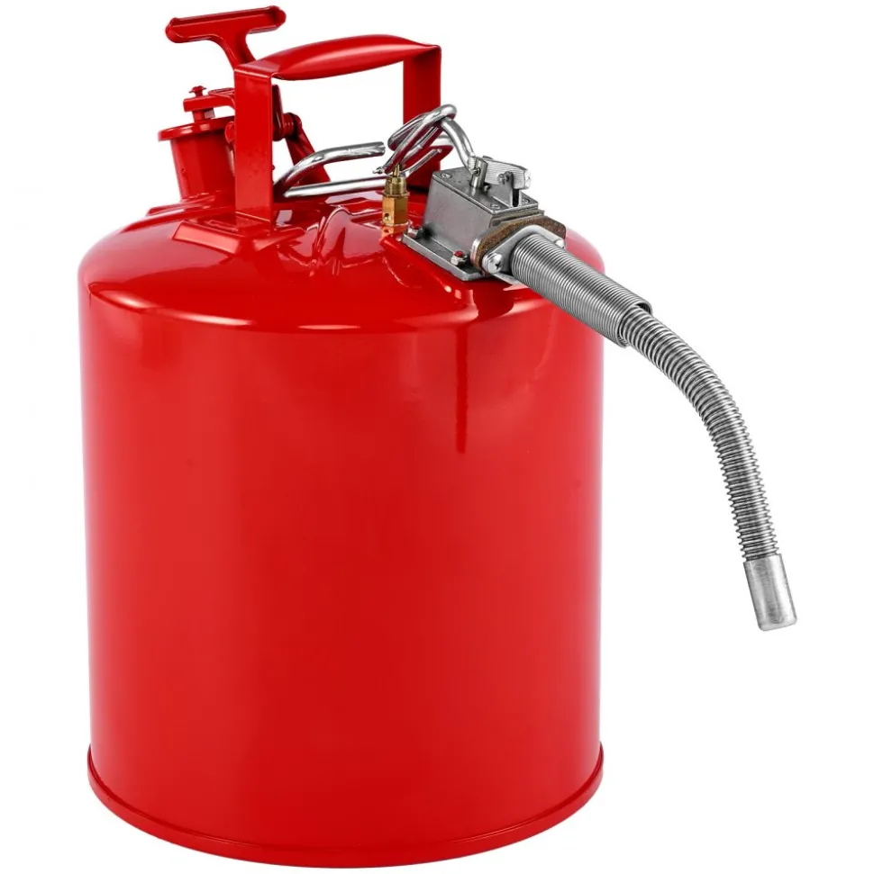 VEVOR Safety Gas Can, 5 Gallon Type II Red Safety Can for Gasoline with Stainless Steel Flame Arrester, Self-Closing Lid & Flexible Metal Spout, Carbon Steel Flammable Storage with Ergonomic Handle