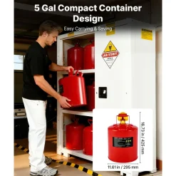 VEVOR Safety Gas Can, 5 Gallon Type I Red Safety Can for Gasoline with Stainless Steel Flame Arrester, Self-Closing Lid, and PE Funnel, Carbon Steel Flammable Storage Container with Ergonomic Handle