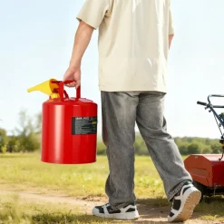 VEVOR Safety Gas Can, 5 Gallon Type I Red Safety Can for Gasoline with Stainless Steel Flame Arrester, Self-Closing Lid, and PE Funnel, Carbon Steel Flammable Storage Container with Ergonomic Handle