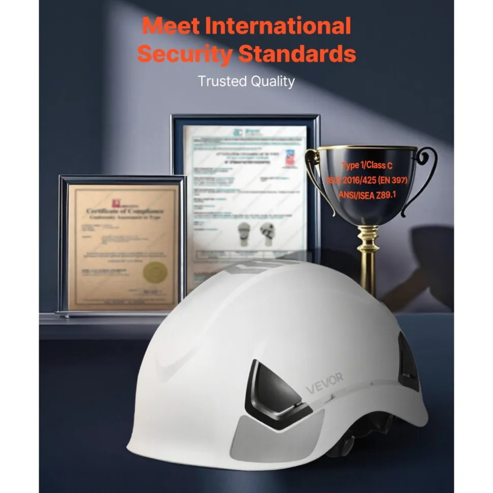 VEVOR Safety Helmet, ANSI/ISEA Z89.1 Approved ABS Safety Hard Hat with 6-Point Ratchet Suspension, Adjustable Vented Hardhat for Men Women Adults, for Outdoor Indoor Industrial Construction Workwear