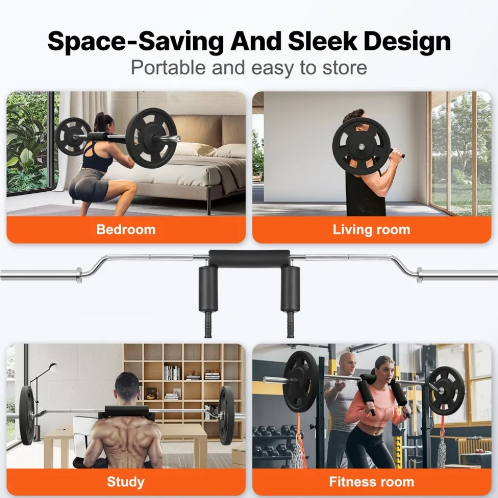 VEVOR Safety Squat Bar, 700 LBS Fitness Squat Bar, Safety Squat Bar Attachment with Shoulder and Arm Pads, 28mm Diameter Weight Bar, Ideal for Front Squats, Lunges, Rehab, Physical Therapy