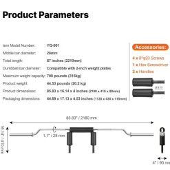 VEVOR Safety Squat Bar, 700 LBS Fitness Squat Bar, Safety Squat Bar Attachment with Shoulder and Arm Pads, 28mm Diameter Weight Bar, Ideal for Front Squats, Lunges, Rehab, Physical Therapy