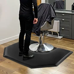 VEVOR Salon Mat for Hair Stylist, 4 x 5 FT Hexagon Salon Chair Mat Anti Fatigue, 1-inch Thickened Barber Shop Floor Mat with Round Cut Out, Easy-to-Clean PVC Surface & Anti-Trip Beveled Edges