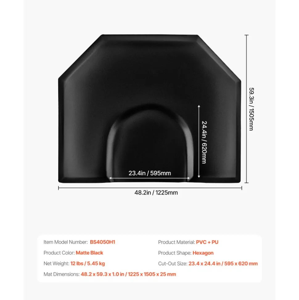 VEVOR Salon Mat for Hair Stylist, 4 x 5 FT Hexagon Salon Chair Mat Anti Fatigue, 1-inch Thickened Barber Shop Floor Mat with Round Cut Out, Easy-to-Clean PVC Surface & Anti-Trip Beveled Edges