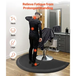 VEVOR Salon Mat for Hair Stylist, 3 x 5 FT Semi-circle Salon Chair Mat, 1/2-inch Thickened Anti Fatigue Barber Shop Floor Mat with Round Cut Out, Easy-to-Clean PVC Surface & Anti-Trip Beveled Edges