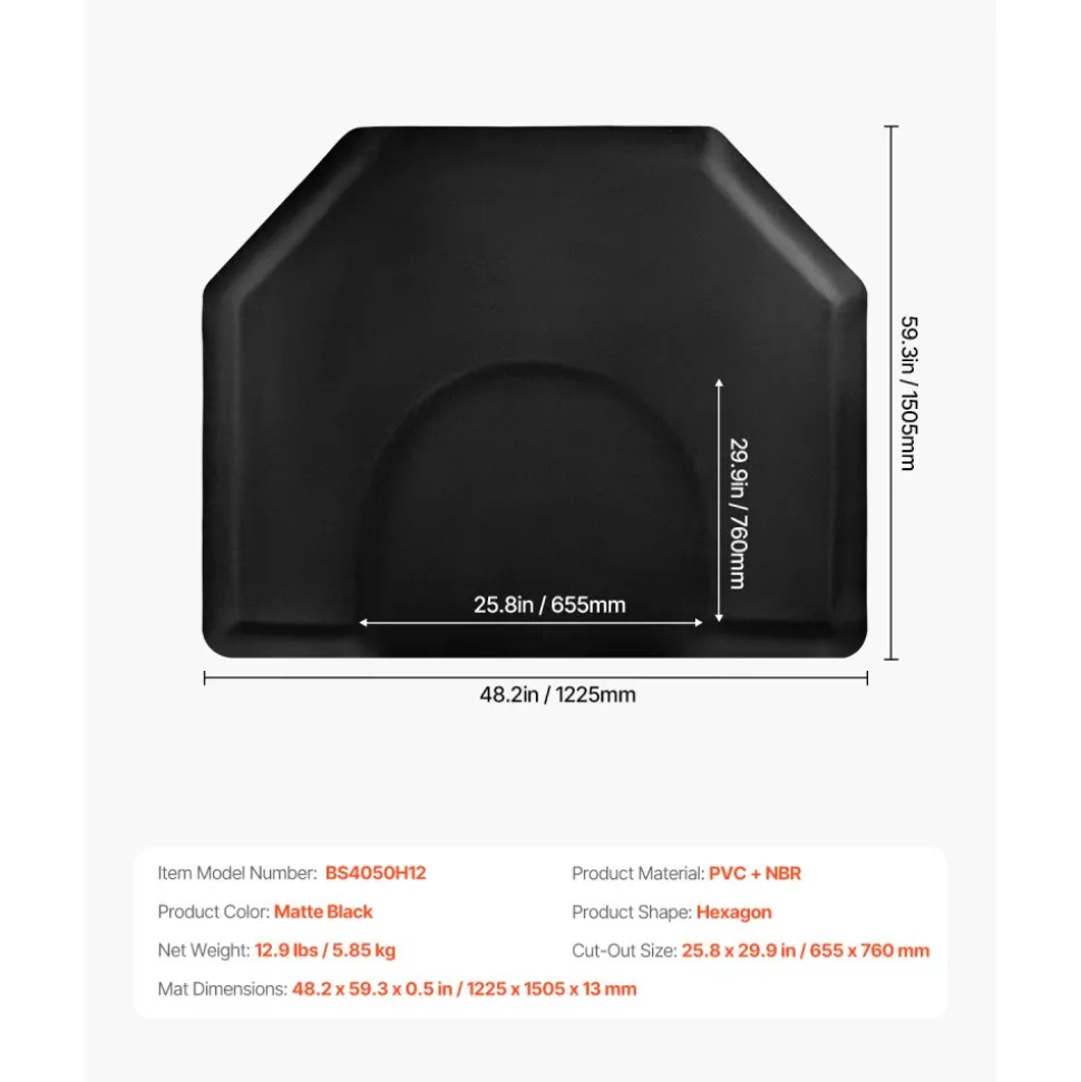 VEVOR Salon Mat for Hair Stylist, 4 x 5 FT Hexagon Salon Chair Mat Anti Fatigue, 1/2-inch Thickened Barber Shop Floor Mat with Round Cut Out, Easy-to-Clean PVC Surface & Anti-Trip Beveled Edges