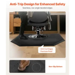 VEVOR Salon Mat for Hair Stylist, 4 x 5 FT Hexagon Salon Chair Mat Anti Fatigue, 1/2-inch Thickened Barber Shop Floor Mat with Round Cut Out, Easy-to-Clean PVC Surface & Anti-Trip Beveled Edges