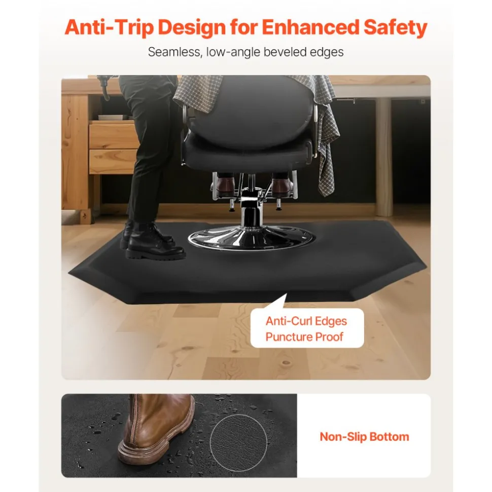 VEVOR Salon Mat for Hair Stylist, 4 x 5 FT Hexagon Salon Chair Mat Anti Fatigue, 1/2-inch Thickened Barber Shop Floor Mat with Round Cut Out, Easy-to-Clean PVC Surface & Anti-Trip Beveled Edges