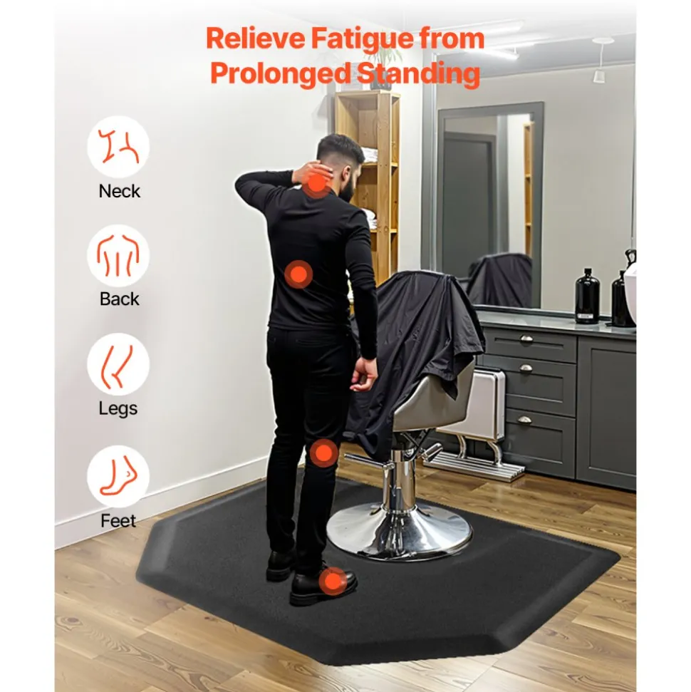 VEVOR Salon Mat for Hair Stylist, 4 x 5 FT Hexagon Salon Chair Mat Anti Fatigue, 1/2-inch Thickened Barber Shop Floor Mat with Round Cut Out, Easy-to-Clean PVC Surface & Anti-Trip Beveled Edges