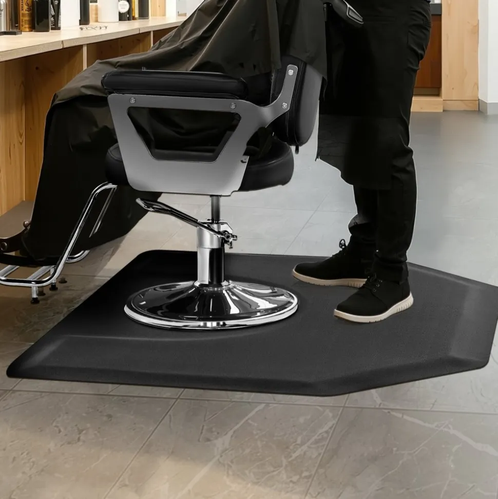 VEVOR Salon Mat for Hair Stylist, 4 x 5 FT Hexagon Salon Chair Mat Anti Fatigue, 1/2-inch Thickened Barber Shop Floor Mat with Round Cut Out, Easy-to-Clean PVC Surface & Anti-Trip Beveled Edges