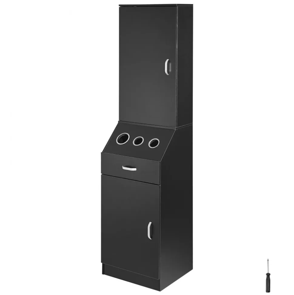 VEVOR Salon Organizer, Station Unit for Hair Professionals, Equipped with 3 Holders for Hair Dryers, Storage Spaces, and a Single Drawer, in Black