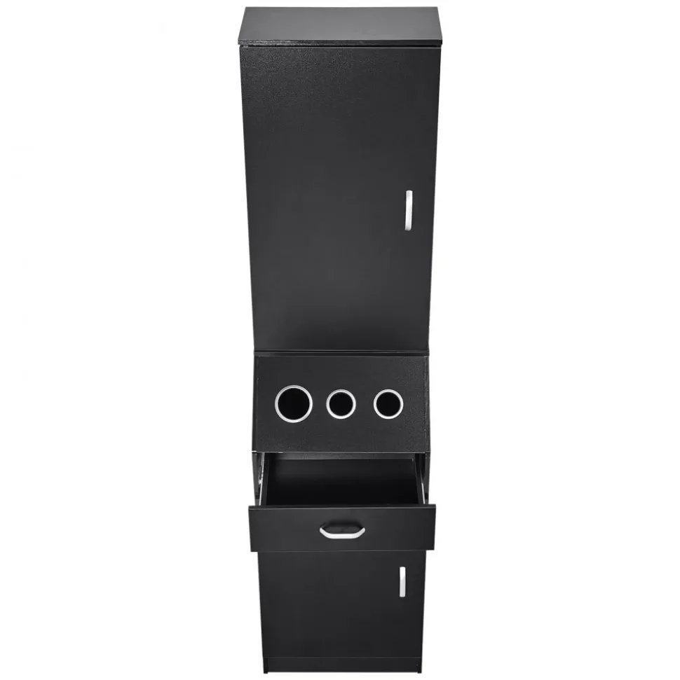 VEVOR Salon Organizer, Station Unit for Hair Professionals, Equipped with 3 Holders for Hair Dryers, Storage Spaces, and a Single Drawer, in Black
