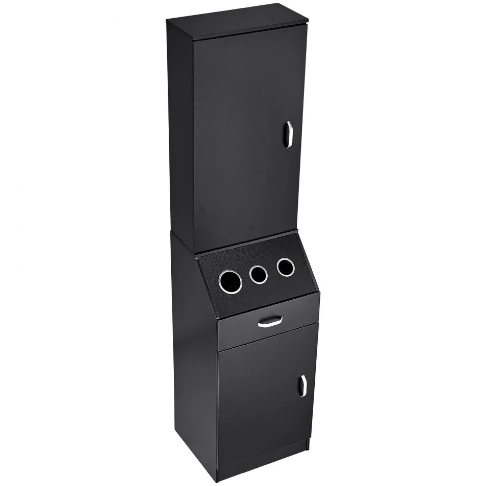 VEVOR Salon Organizer, Station Unit for Hair Professionals, Equipped with 3 Holders for Hair Dryers, Storage Spaces, and a Single Drawer, in Black