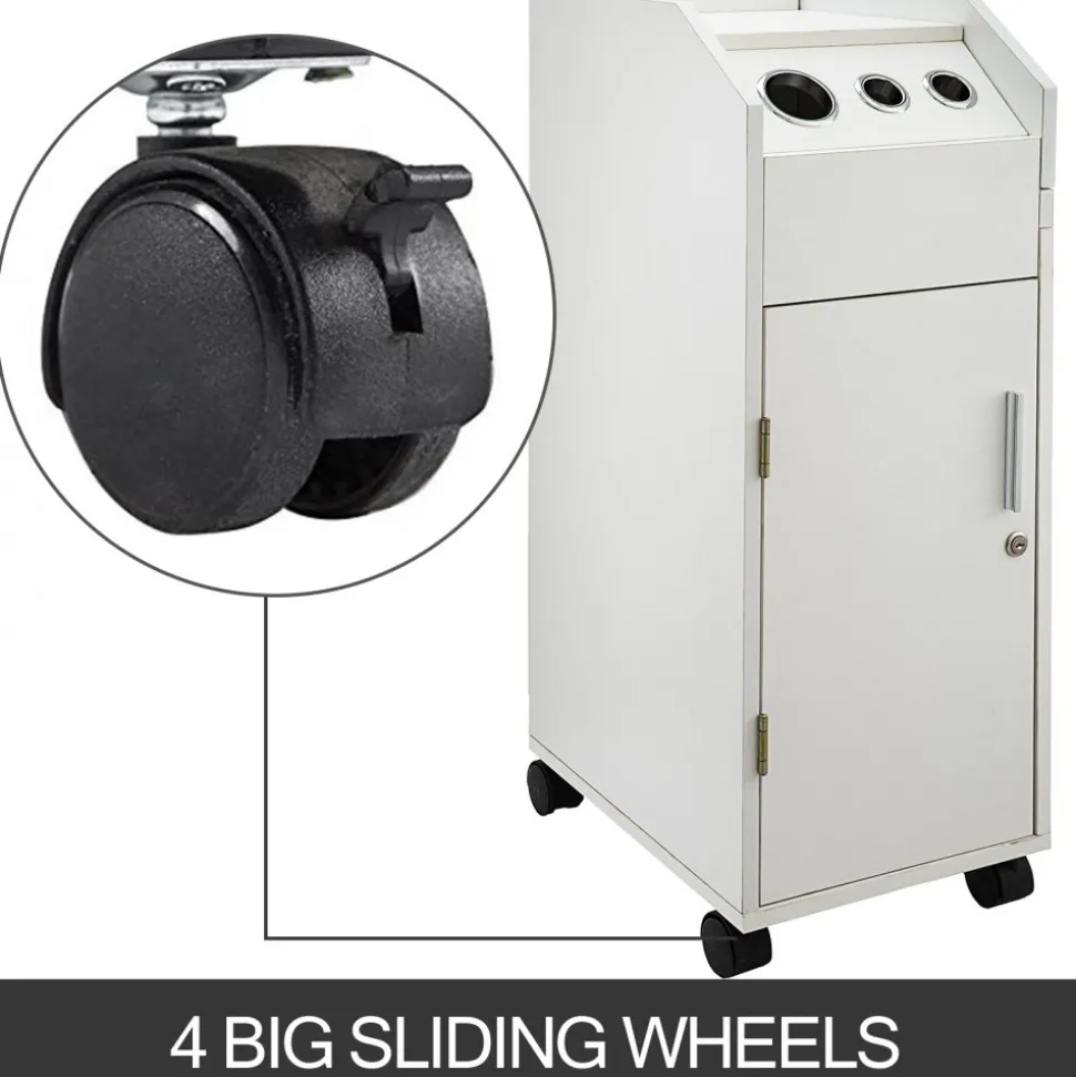 VEVOR Salon SPA Beauty Hairdressing Cart White Storage Trolley with 4 Drawers Rolling Wheels Lockable 2 Keys with Hairdryer Holder Space-Saving Side Tray