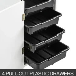 VEVOR Salon SPA Beauty Hairdressing Cart White Storage Trolley with 4 Drawers Rolling Wheels Lockable 2 Keys with Hairdryer Holder Space-Saving Side Tray