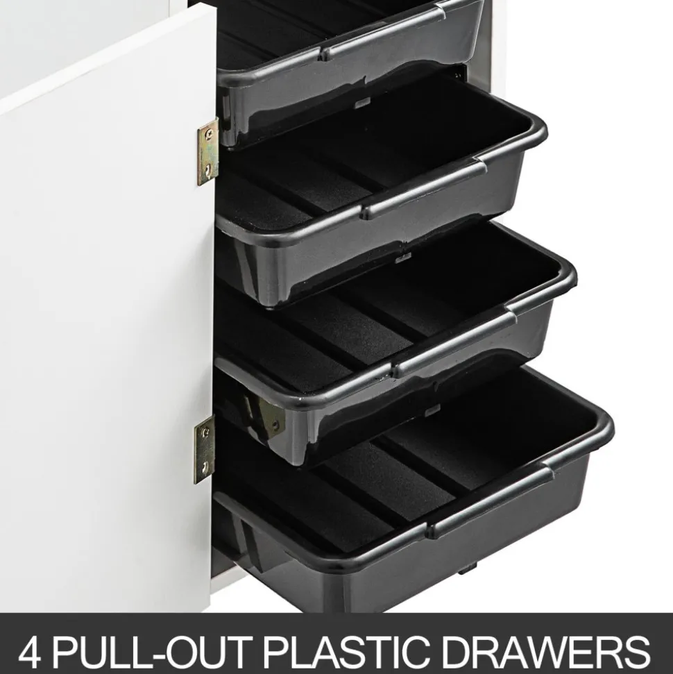 VEVOR Salon SPA Beauty Hairdressing Cart White Storage Trolley with 4 Drawers Rolling Wheels Lockable 2 Keys with Hairdryer Holder Space-Saving Side Tray