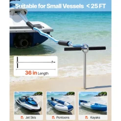 VEVOR Sand Anchor, 36 in Stainless Steel Beach Anchor, Screw in Sand Boat Anchors with Spiral Blade, Shallow Water Boat Auger Anchors, for Securing Jet Ski PWC Pontoon Kayak on Beaches and Sandbars