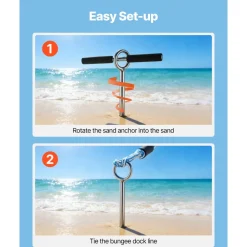VEVOR Sand Anchor, 36 in Stainless Steel Beach Anchor, Screw in Sand Boat Anchors with Spiral Blade, Shallow Water Boat Auger Anchors, for Securing Jet Ski PWC Pontoon Kayak on Beaches and Sandbars